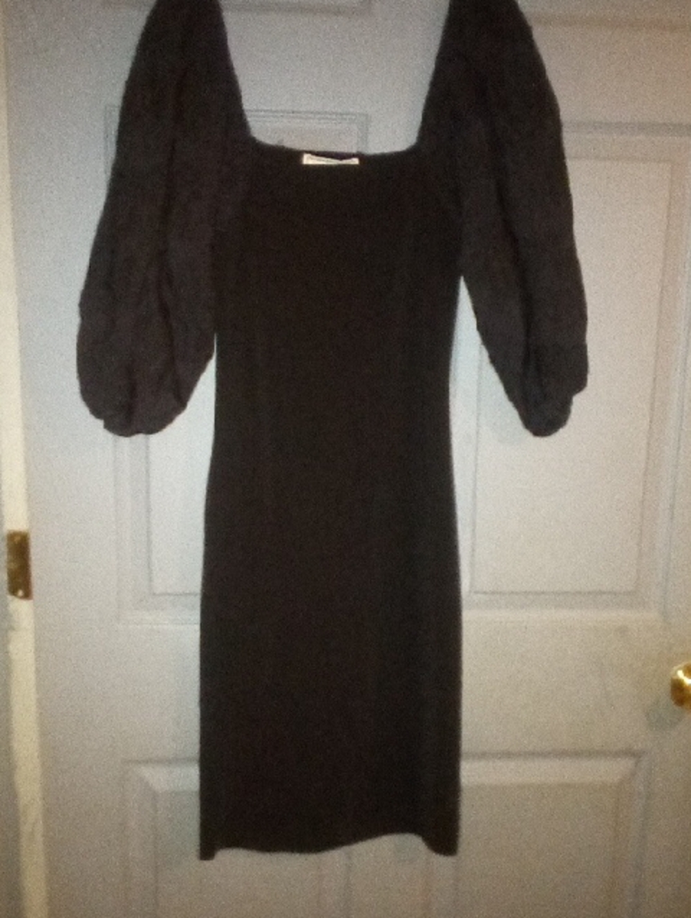 Black Midi Dress with Puff Sleeves